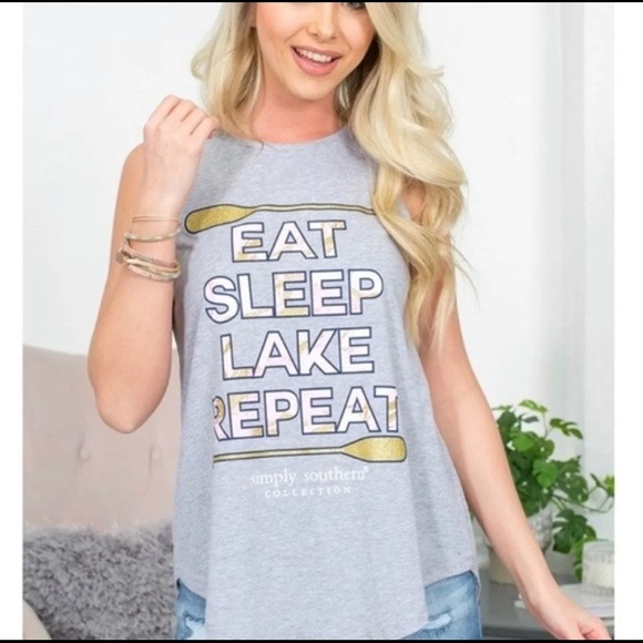 SOLD Simply Southern Glitter Tank Small Grey - Picture 2 of 6